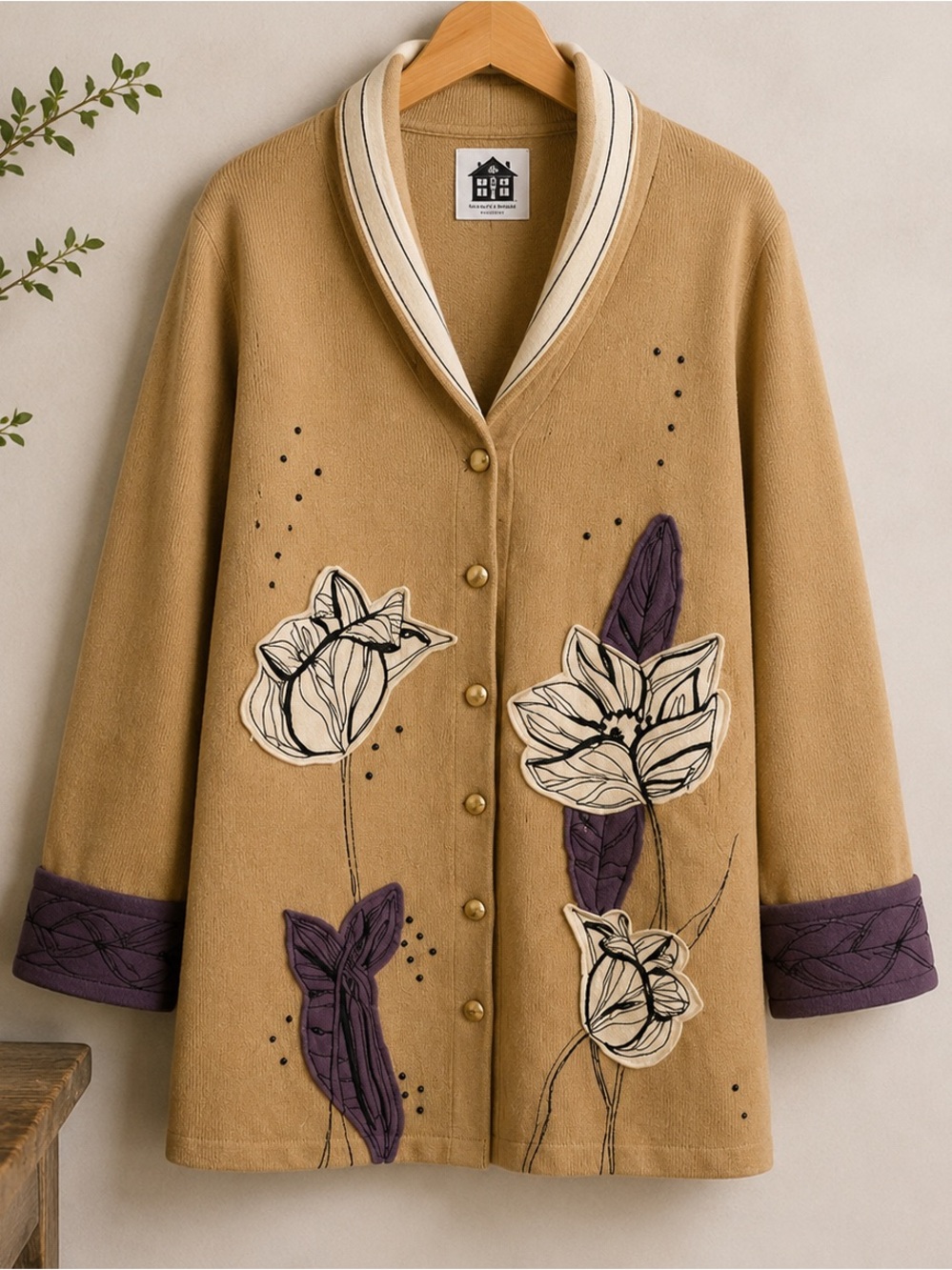 Vintage Storybook Knits "Desert Wrap" Floral Duster Cardigan — Cozy, Artsy Sz M - Picture 4 of 13